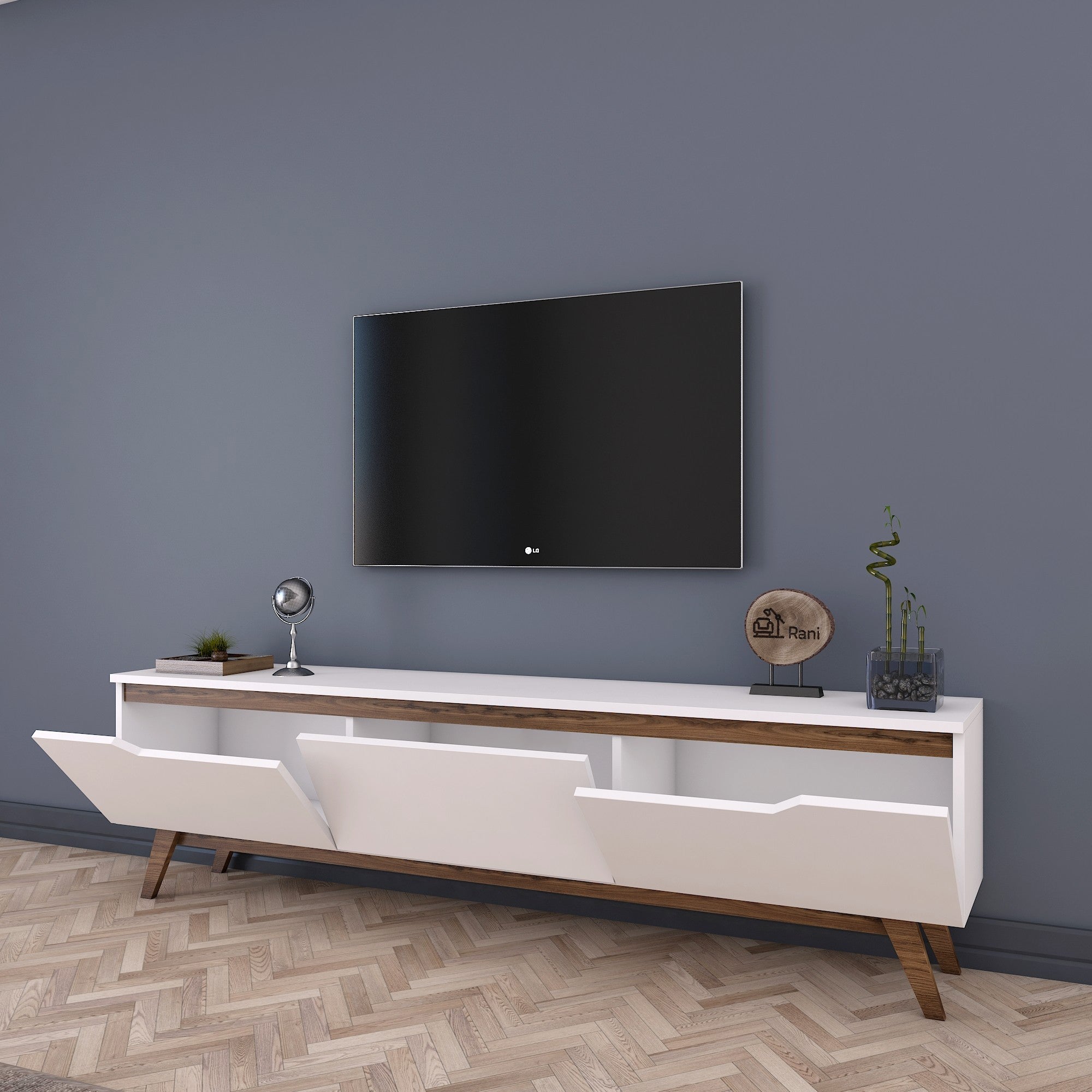 Rani D1 Tv Unit Modern Free Standing Tv Stand 180 cm White - Miniature Walnut