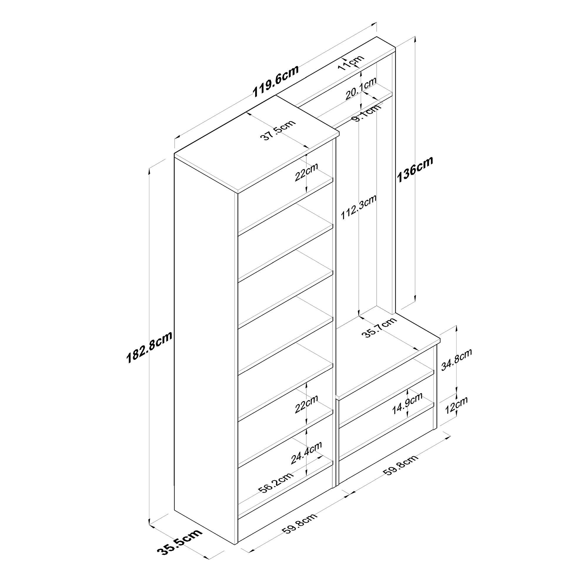 Rani P6 Modern Portmanto Raflı Ayakkabılık Vestiyer Sepet Ceviz - Beyaz M11