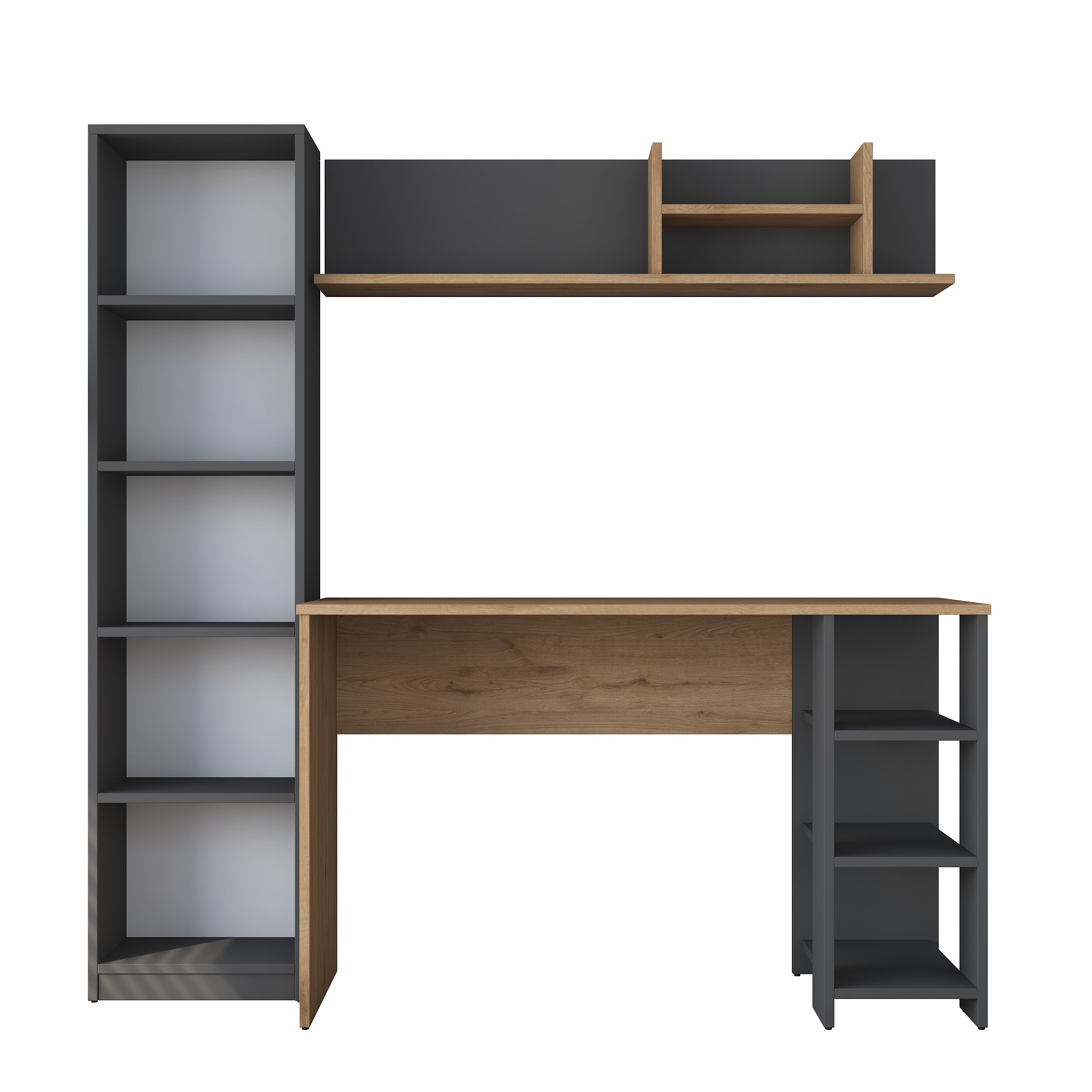 Rani HA116 Office Computer Desk with Bookshelf and Shelf Anthracite - Basket Walnut