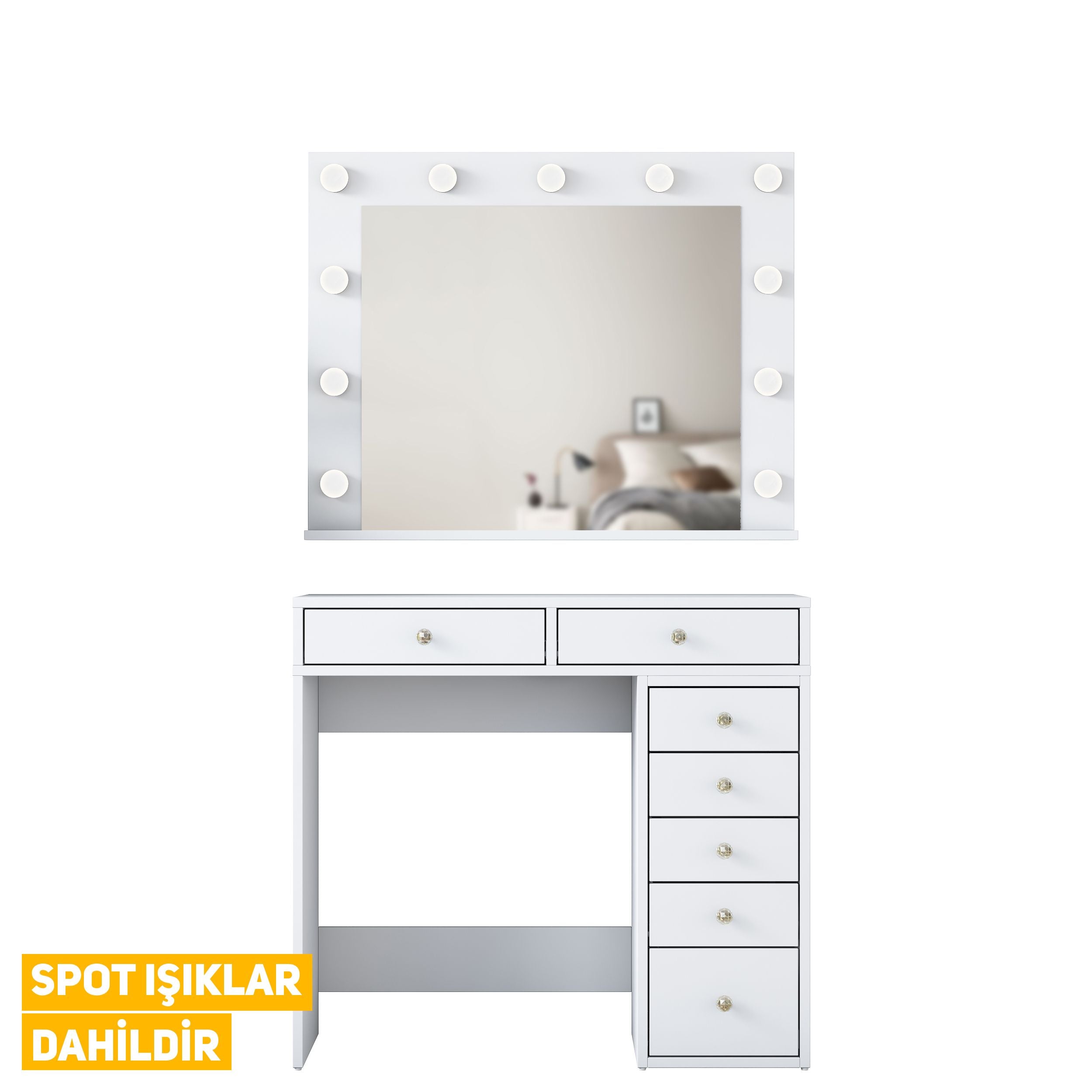 Rani BJ115 Hollywood Illuminated Mirrored Backstage Makeup Table 7 Drawers Jewelry Organizer White