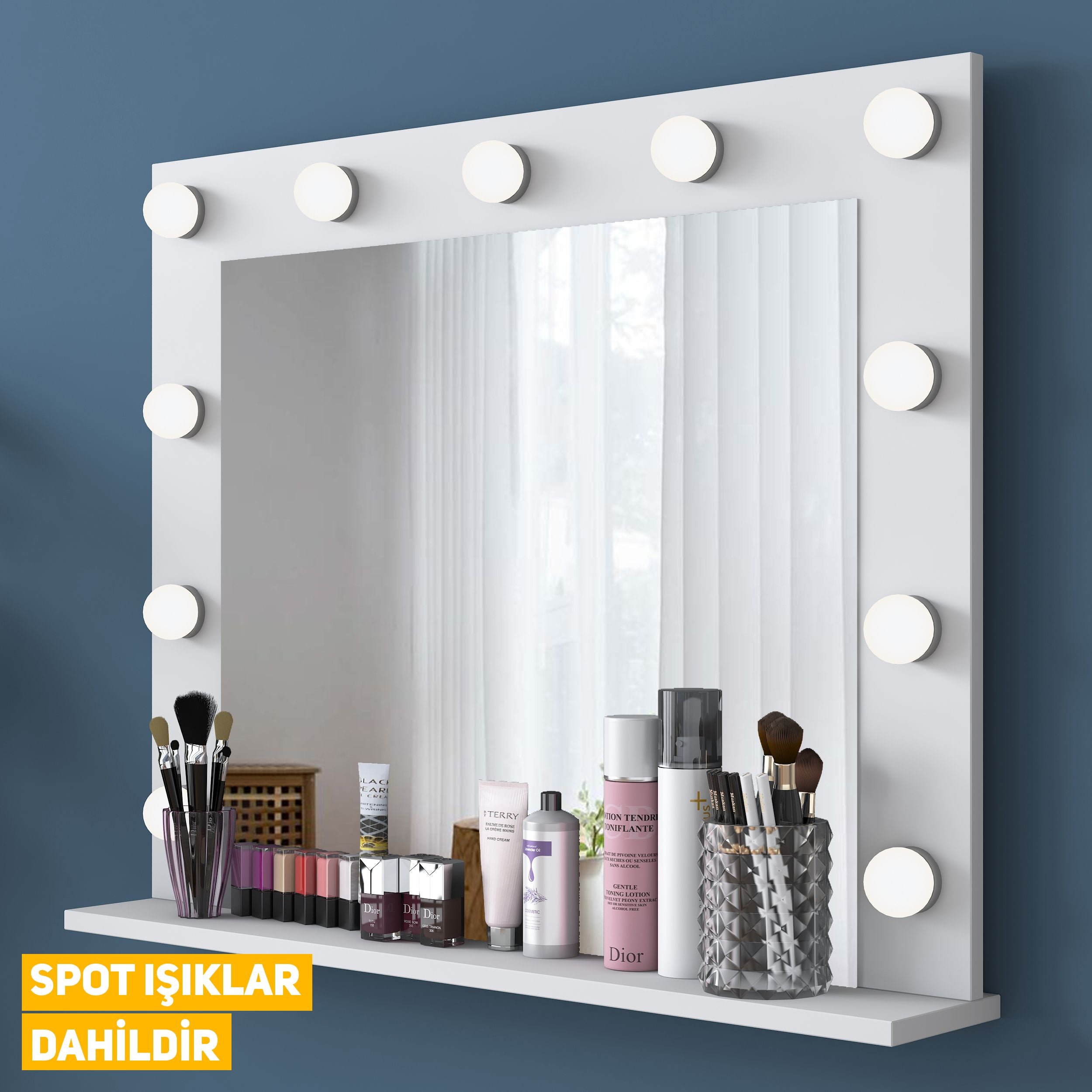 Rani BJ120 Hollywood Illuminated Mirror Backstage Makeup Table Jewelry Organizer White