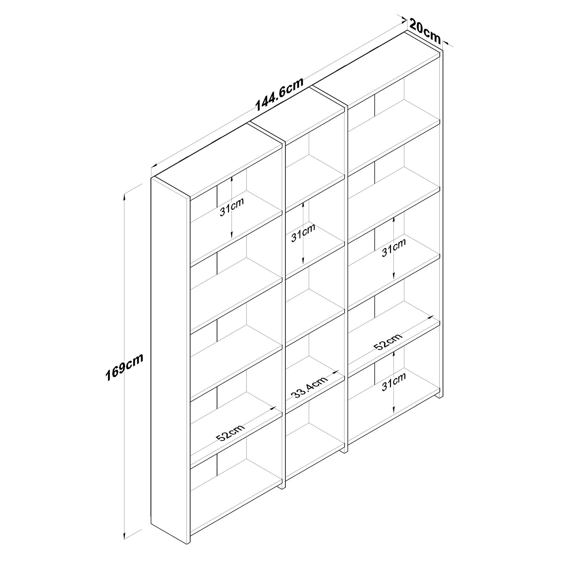 Rani HC103 Geniş Kitaplık 15 Raflı Çalışma Odası Kütüphane Modern Duvar Rafı Beyaz