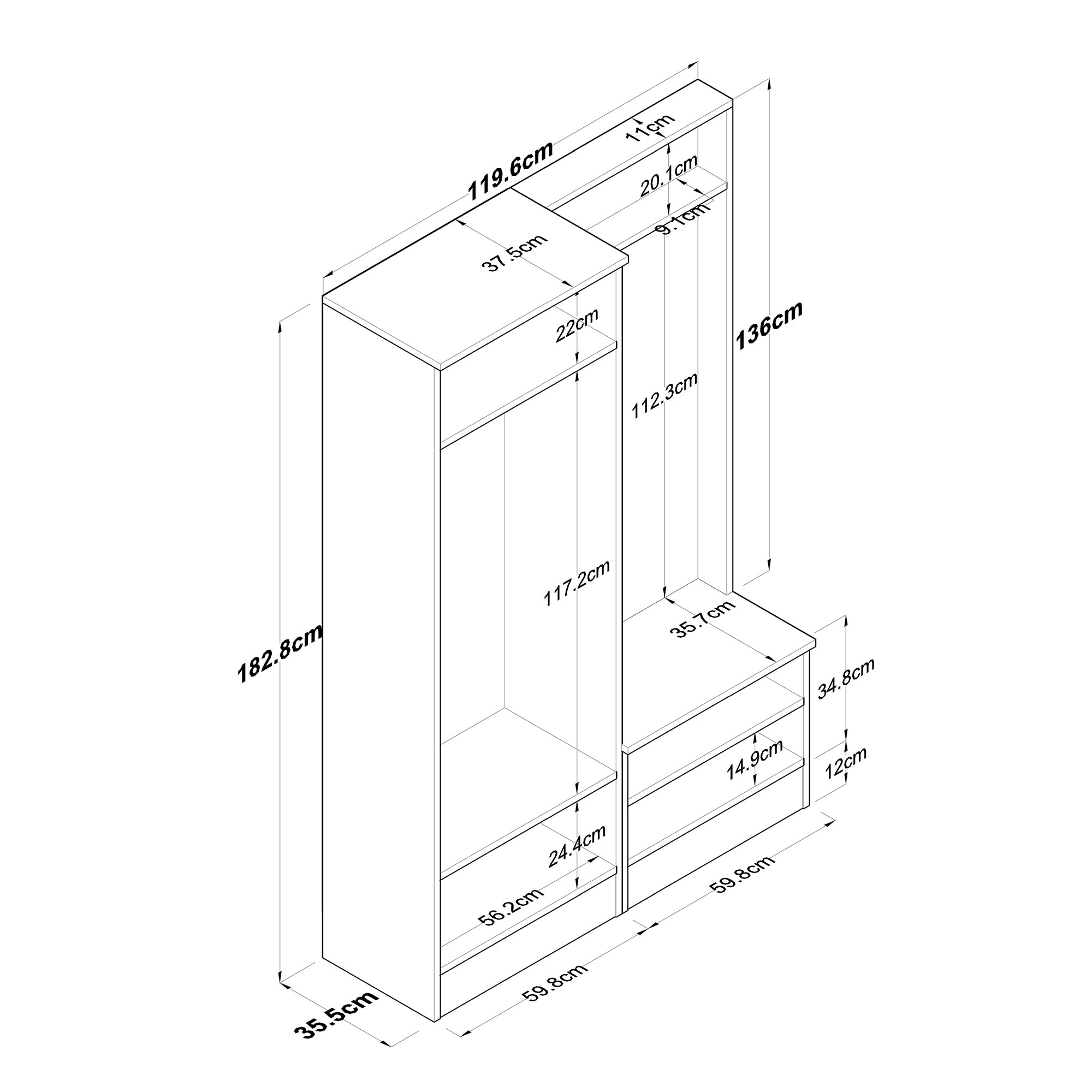 Rani P6 Modern Portmanto Ayakkabılık Vestiyer Beyaz M5