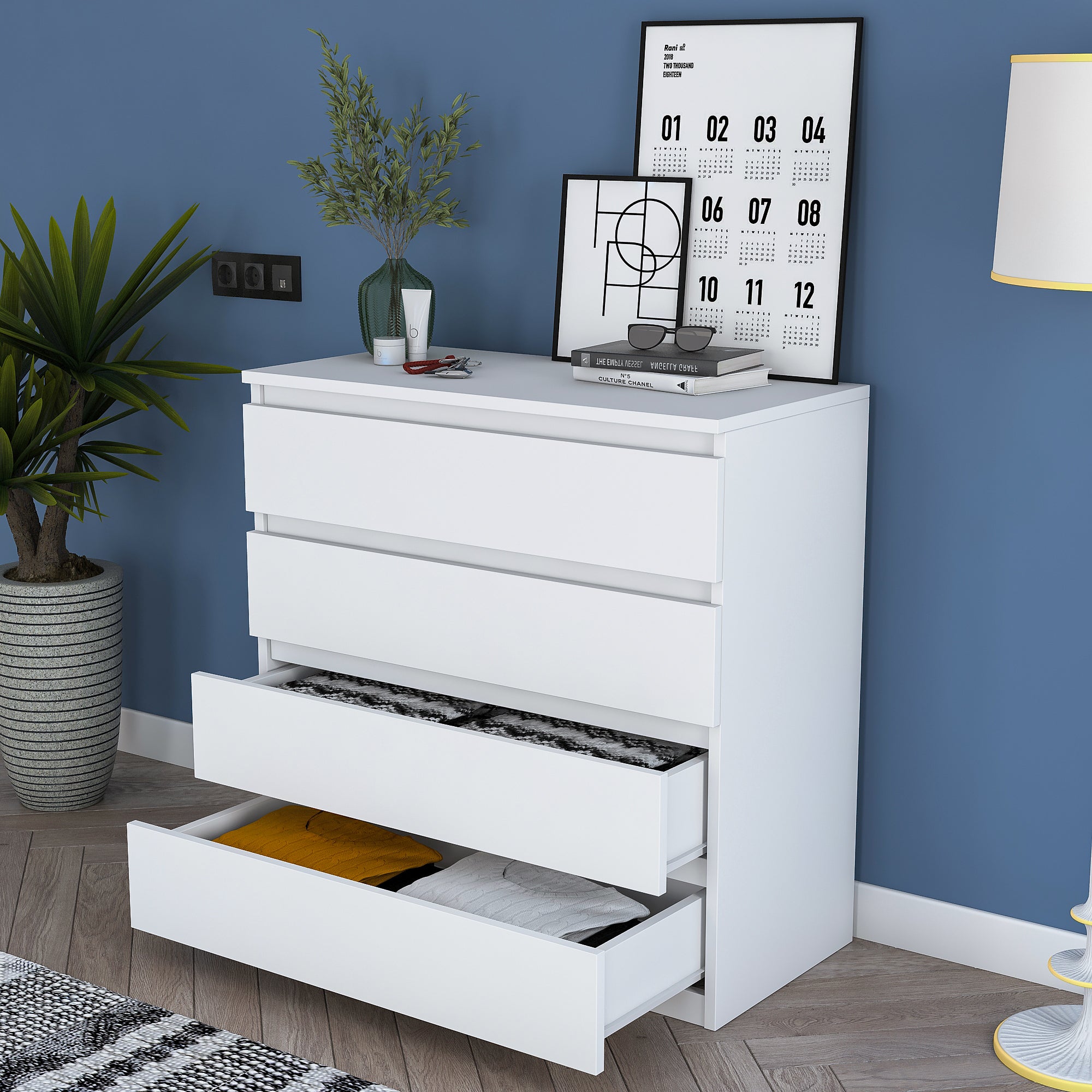 Rani BE102 Dresser 4 Drawers Bedroom Baby Room White 91 x 80 Cm