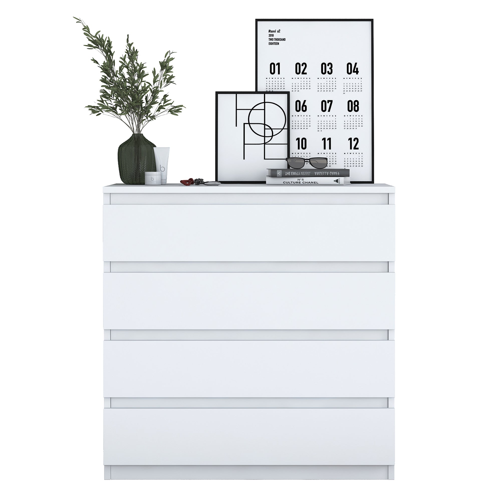 Rani BE102 Dresser 4 Drawers Bedroom Baby Room White 91 x 80 Cm